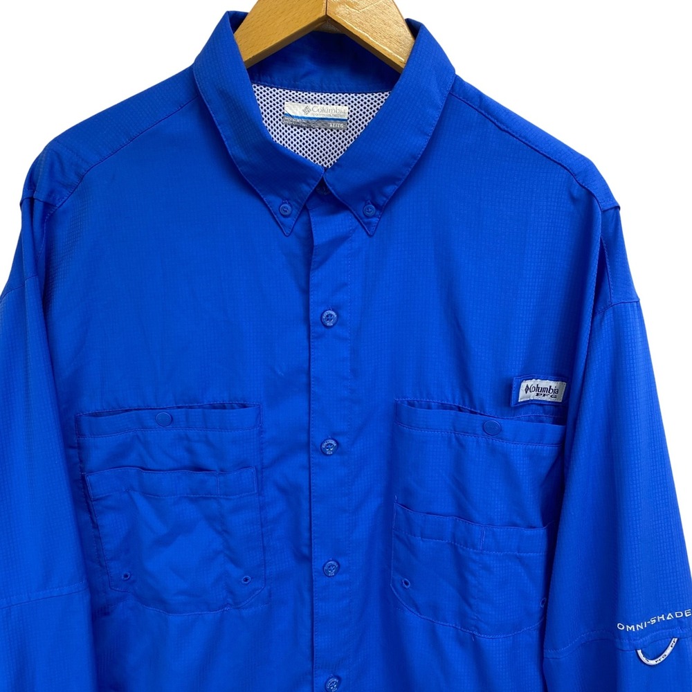 Columbia PFG Omni Shade Long Sleeve Fishing Shirt Royal Blue Men's XL Wicking
